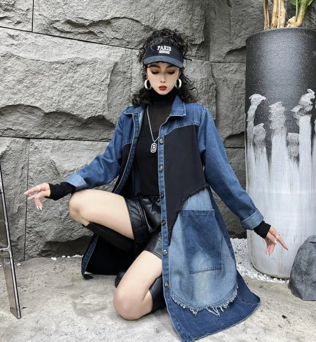 Oversized Denim Autumn Midi Trench Coat