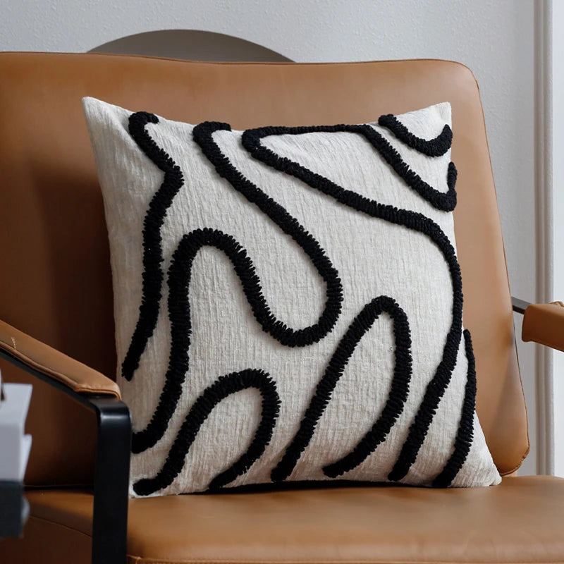 Boho Style Chenille Decorative Throw Pillow Cover Soft Geometric Lines Cushion Covers 45x45 3-color Pillowcase Sofa Living Room