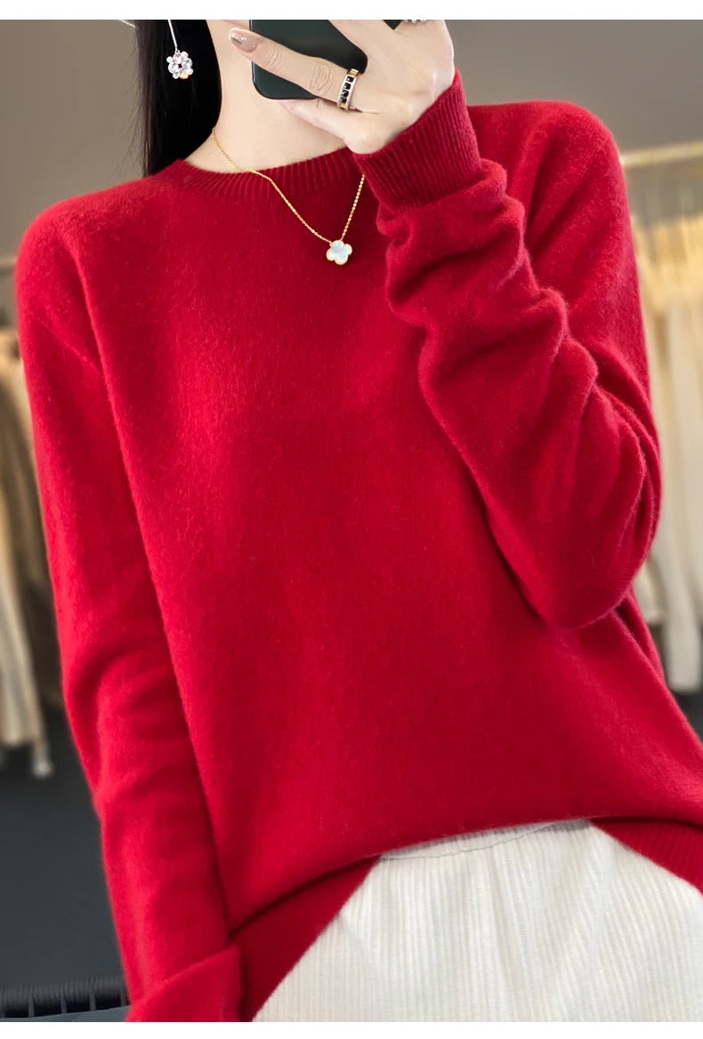 Wool Round Neck Top Fashion Versatile Knitted Loose Long Sleeve