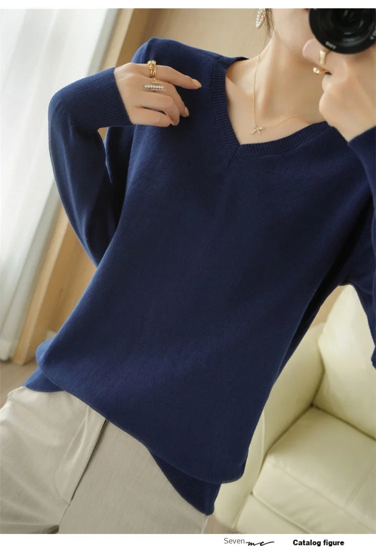 V-neck Knitted Sweater 100% Long Staple Cotton