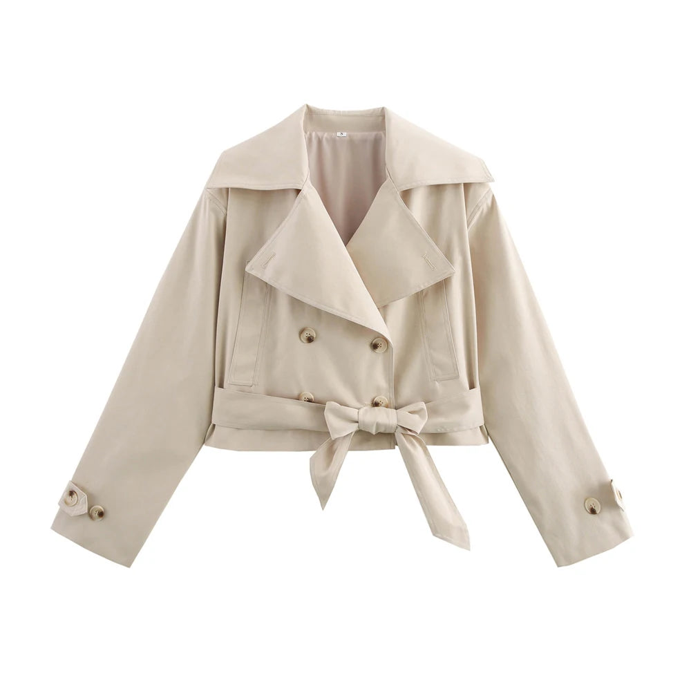 Crop Trench Coat for Women Fashion Belt