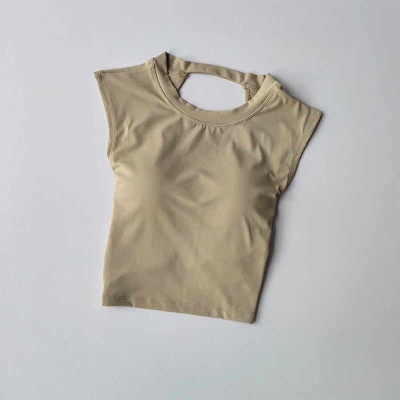 Sexy Short Backless Fixed Chest Pad Sports T-shirt