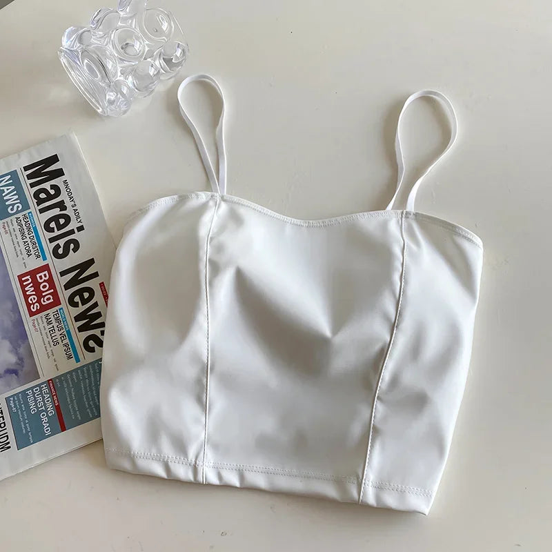 Women PU leather camis underwear padded bra