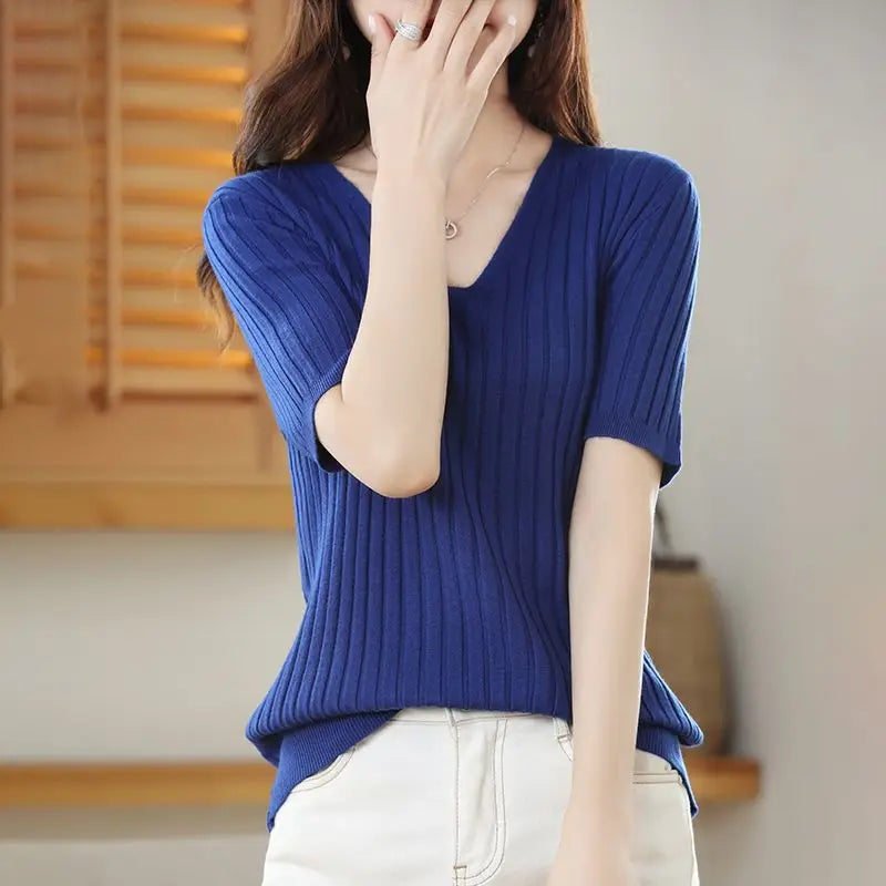 Women's V-neck Short-Sleeved Exquisite Cashmere