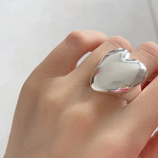 925 Sterling Silver Rings  Adjustable Simple Smooth Heart Ring