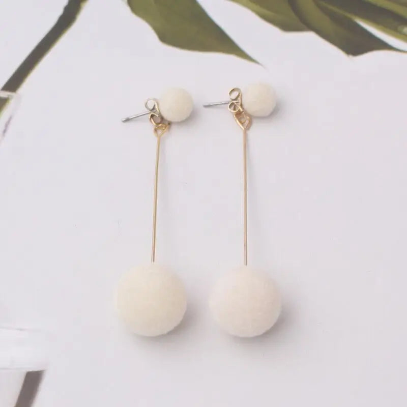 Cute Double Faux Fur Ball Dangle Drop Earrings