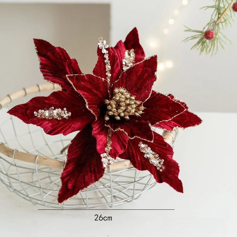 A Variety of High-end Velvet Fabric Hand-coated with Powder To Simulate Christmas Flowers and Christmas Decorations   Xmas Tree