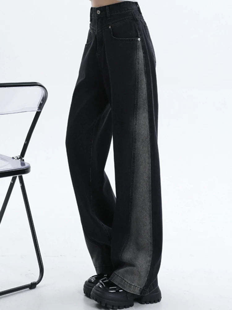 Woman High Waist Jeans Lady American High Street Patchwork