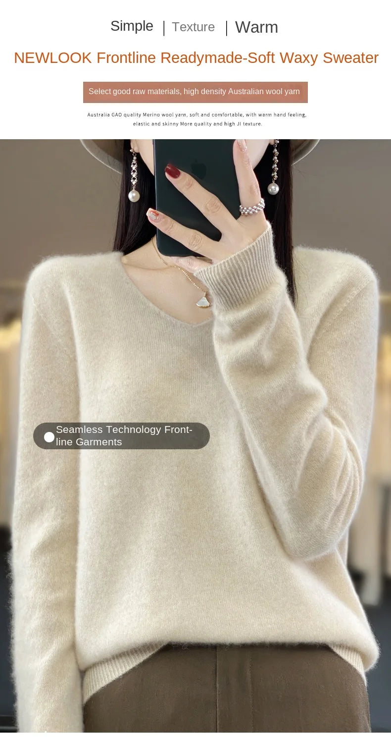 Merino Pure Wool V-neck Autumn And Winter Pullover Sweater