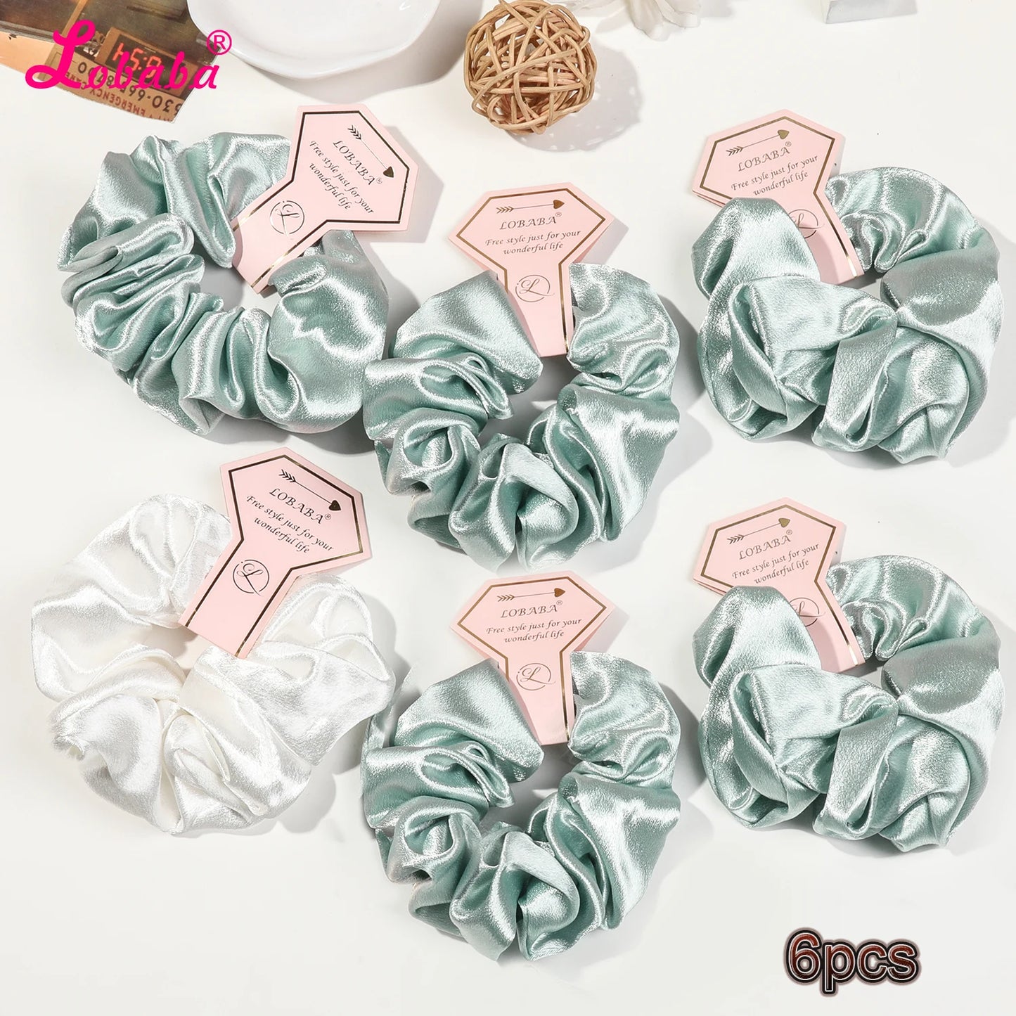 6 Pcs Pink Satin Bridesmaid Scrunchies Bachelorette Hair Ties