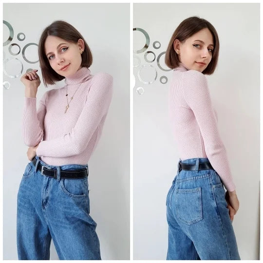 Heliar Women Fall Turtleneck Sweater Knitted Soft Pullovers Cashmere