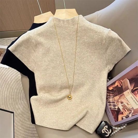 2025 Basic Turtleneck Solid Thin Summer Pullover