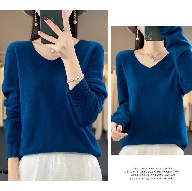 Merino Pure Wool V-neck Autumn And Winter Pullover Sweater