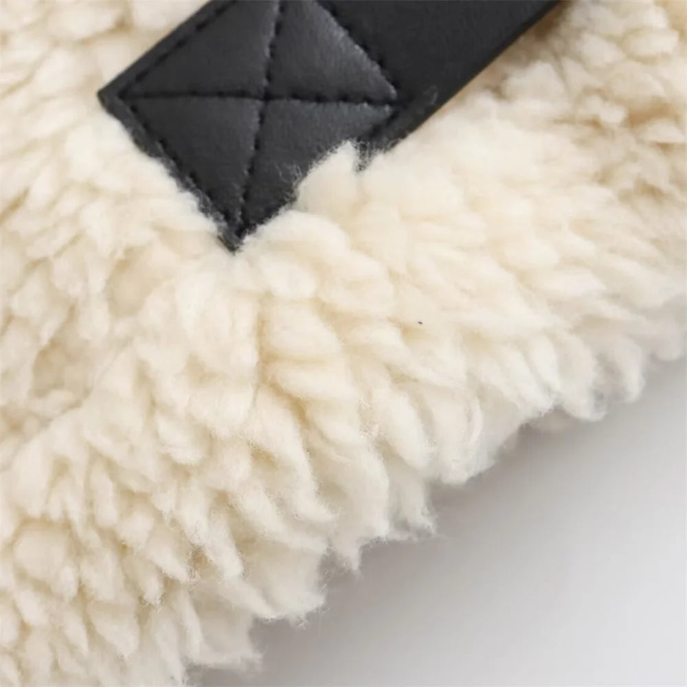 Artificial Fur Effect Motorcycle Jacket Coat with Fur Integration