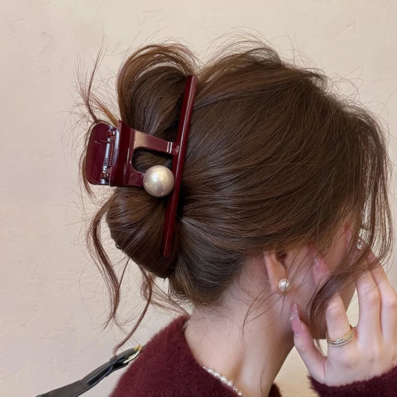 Large Red Pearl Hair Grab for Women Girls Headwear