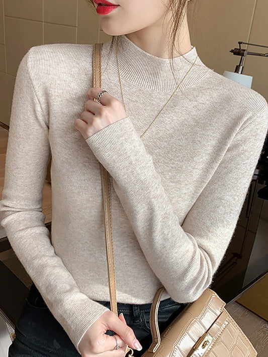 Turtleneck Sweater  Women Knitted Pullovers Long Sleeve