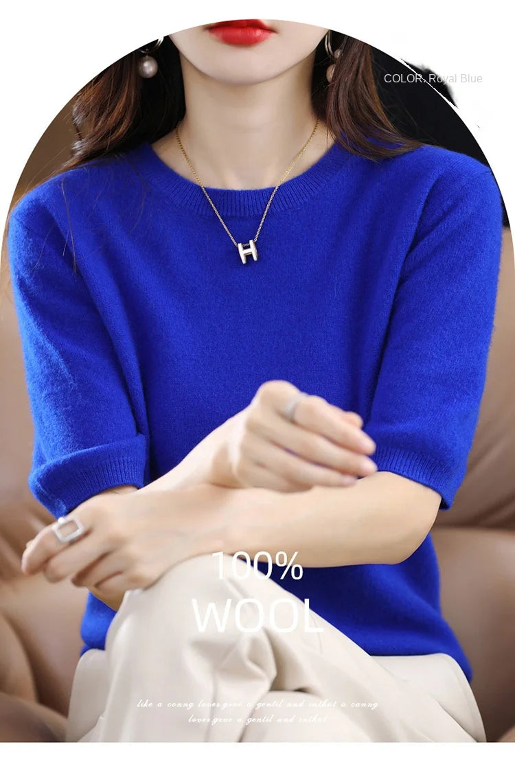 Merino Wool Short Sleeved Women's Sweater