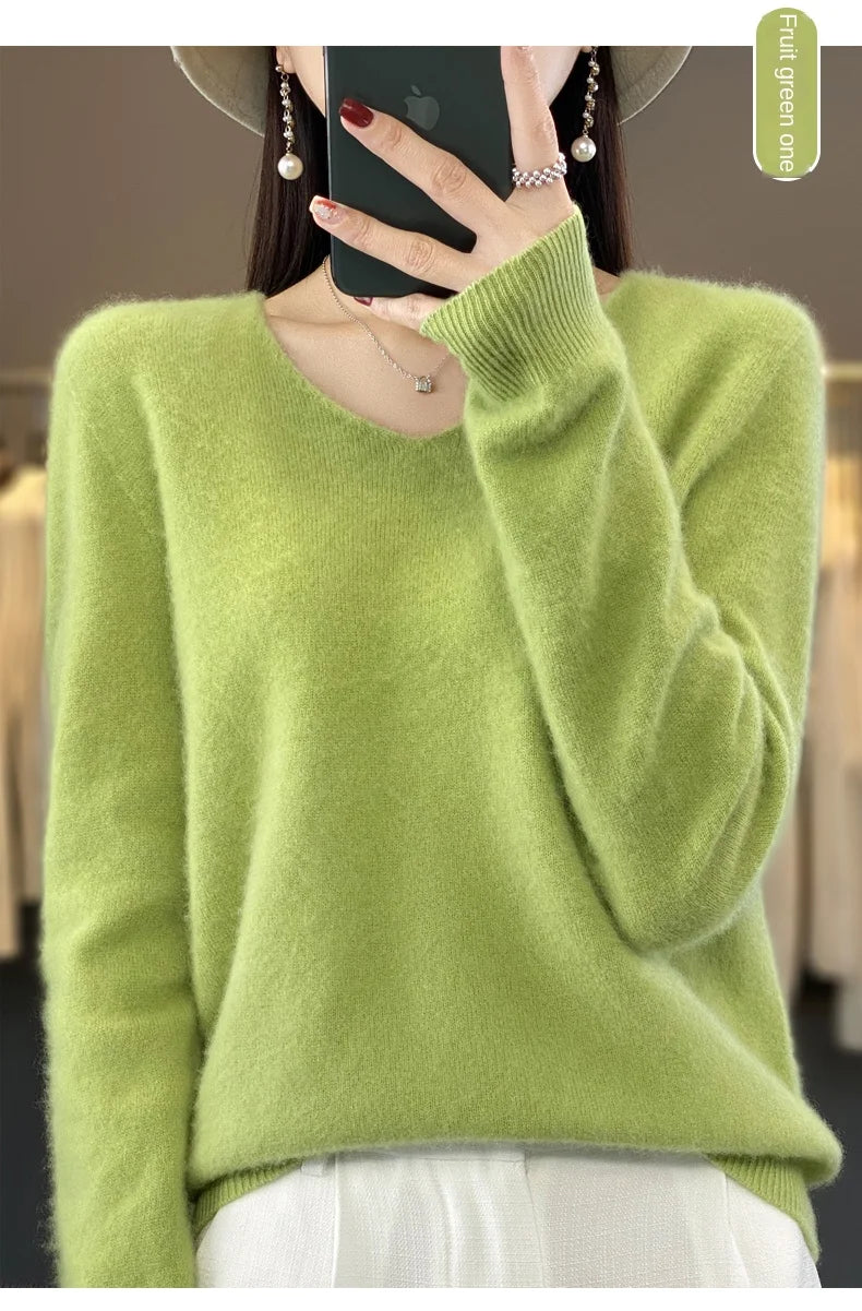 Merino Pure Wool V-neck Autumn And Winter Pullover Sweater