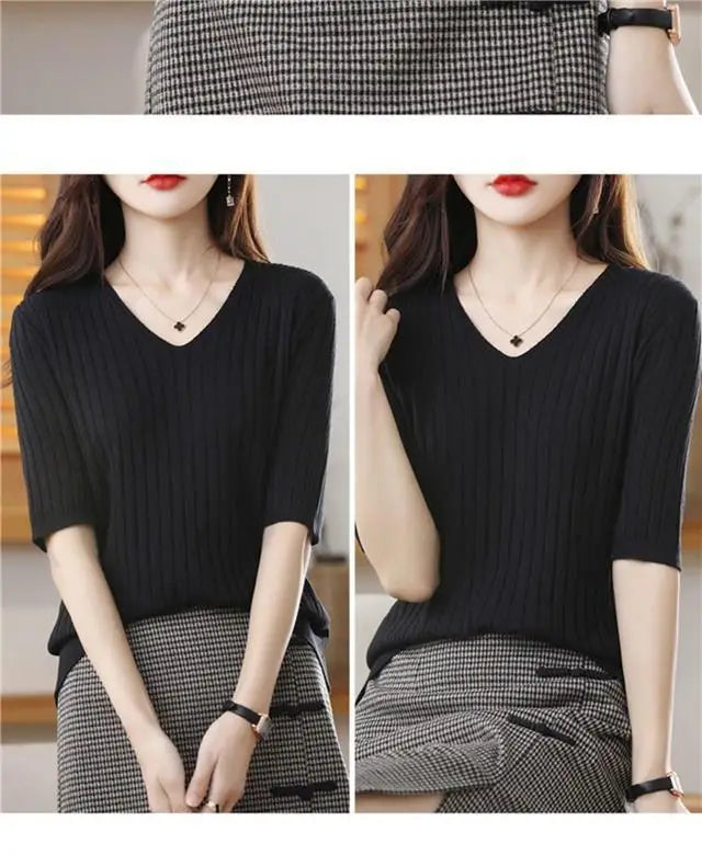Women's V-neck Short-Sleeved Exquisite Cashmere