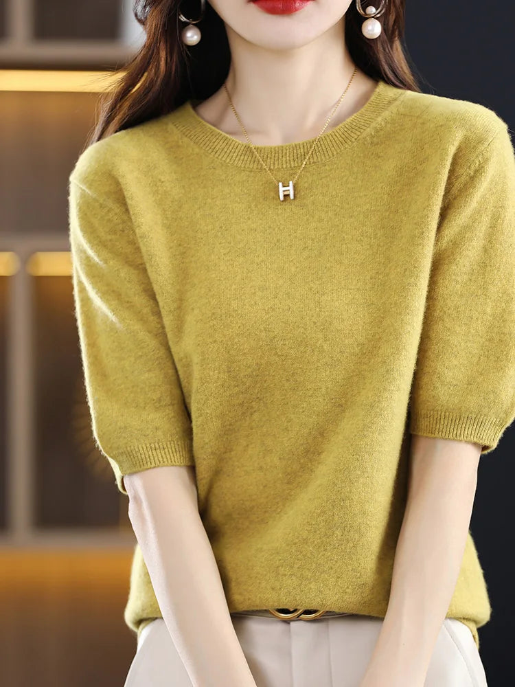 Merino Wool Short Sleeved Women's Sweater
