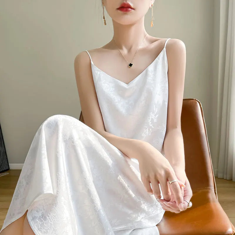 Women's thin summer essential silk material skin-friendly hundred temperament vest dress 2024 new