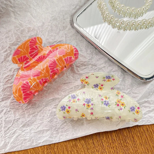 Vintage Floral Hair Claw Female Temperament Elegant Printing Claw