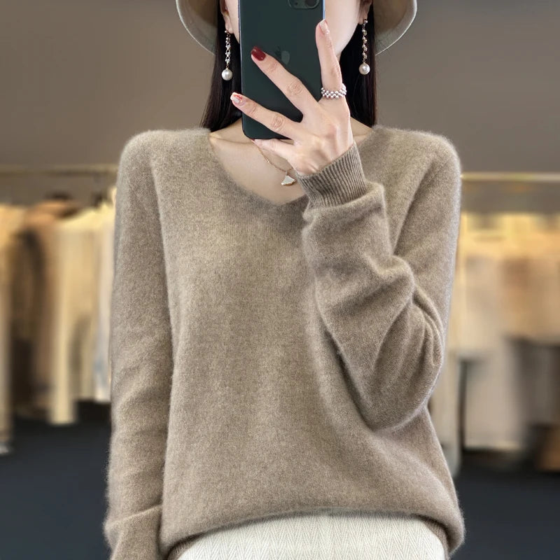 Merino Pure Wool V-neck Autumn And Winter Pullover Sweater