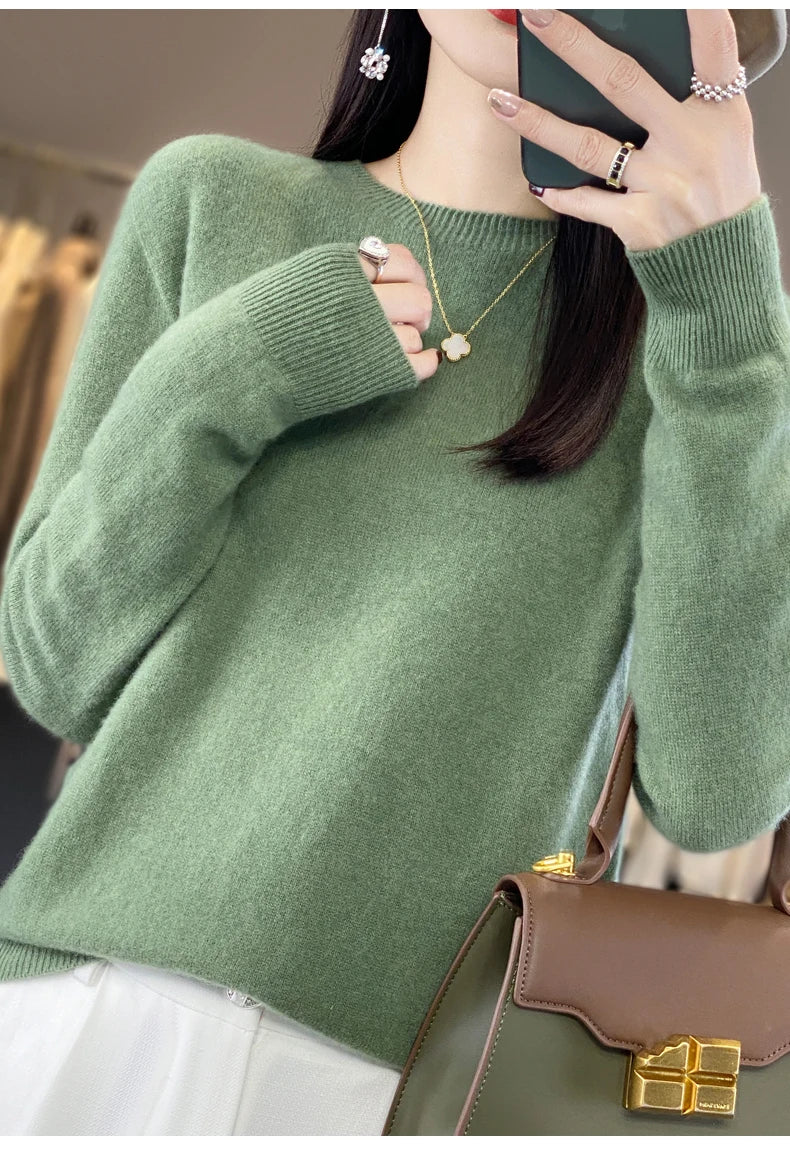 Wool Round Neck Top Fashion Versatile Knitted Loose Long Sleeve