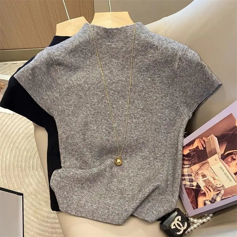 2025 Basic Turtleneck Solid Thin Summer Pullover