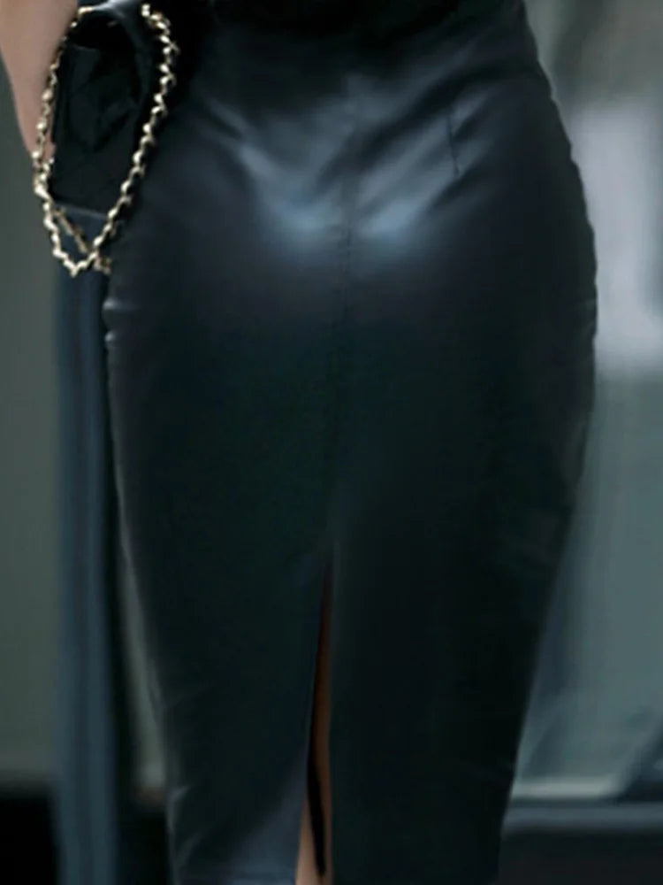 Front and back double-sided leather skirt
