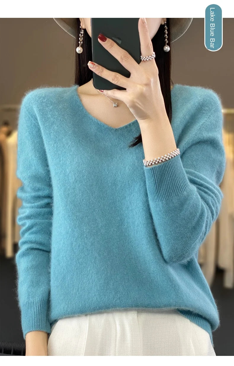 Merino Pure Wool V-neck Autumn And Winter Pullover Sweater