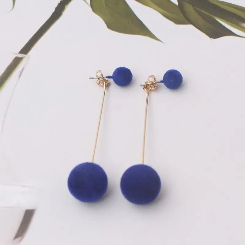 Cute Double Faux Fur Ball Dangle Drop Earrings