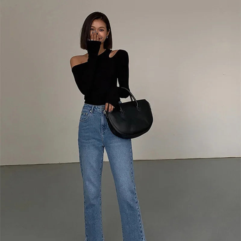 Collar Off-shoulder Long-sleeved