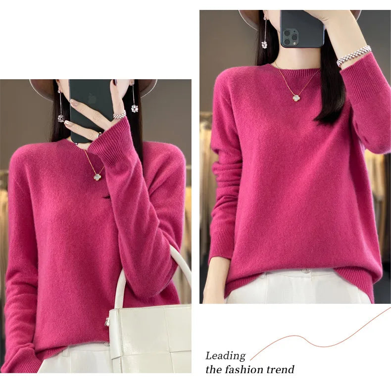Wool Round Neck Top Fashion Versatile Knitted Loose Long Sleeve
