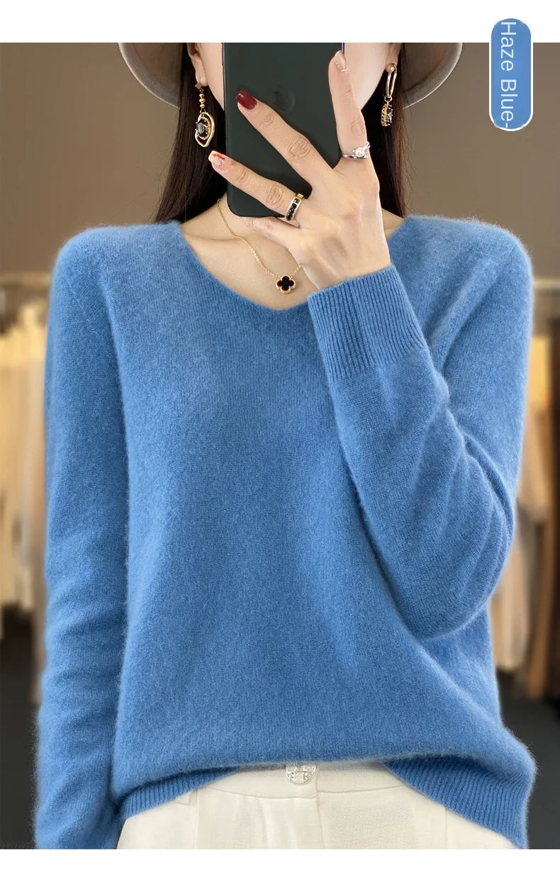 Merino Pure Wool V-neck Autumn And Winter Pullover Sweater