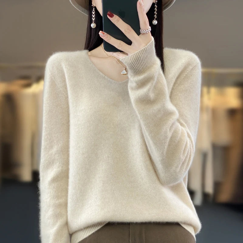 Merino Pure Wool V-neck Autumn And Winter Pullover Sweater