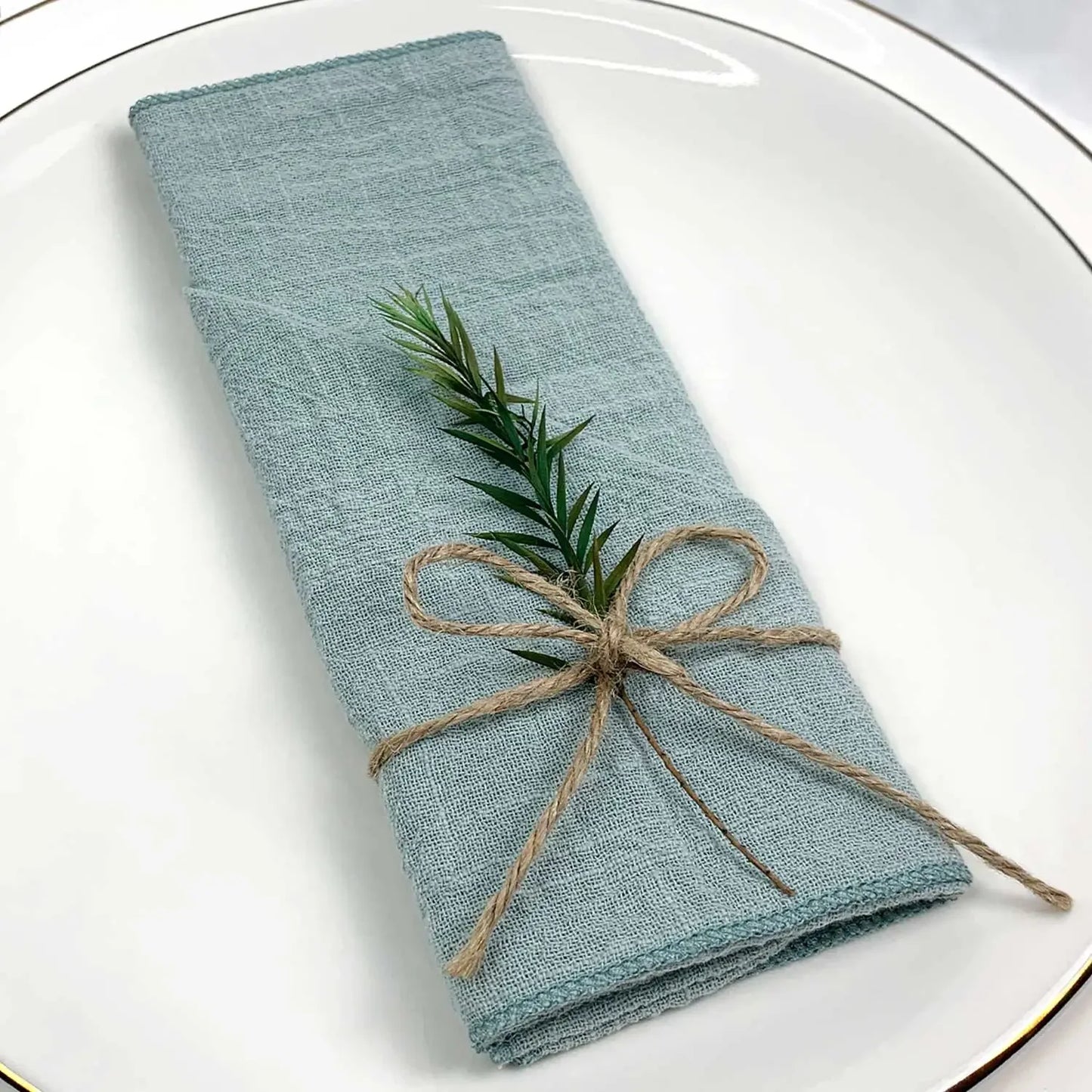 Set of 6 Cotton Cloth Napkins Gauze Sage Green 30x30cm