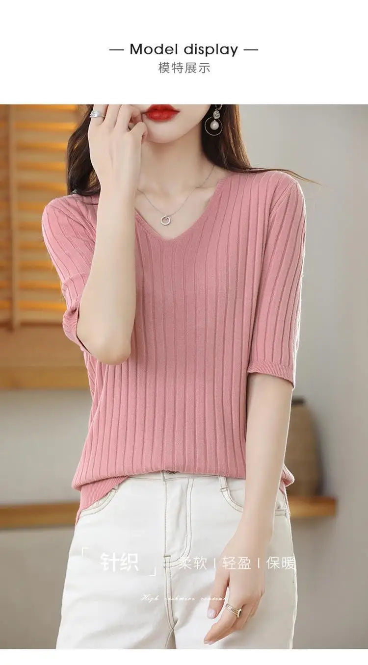 Women's V-neck Short-Sleeved Exquisite Cashmere