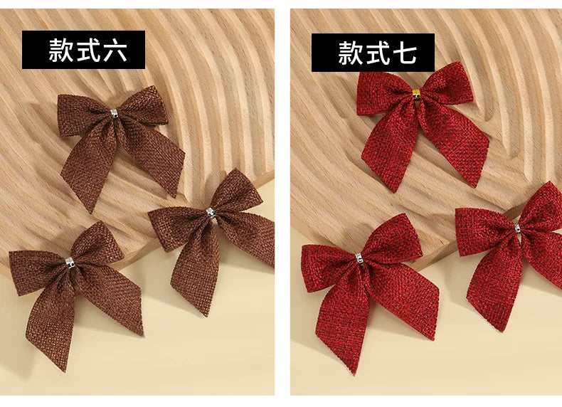 24/5pcs Christmas Bows Christmas Ornaments Gold Red Bows Christmas Tree Ornaments 2025 New Year Decorations Mini Bows Gift Wrap