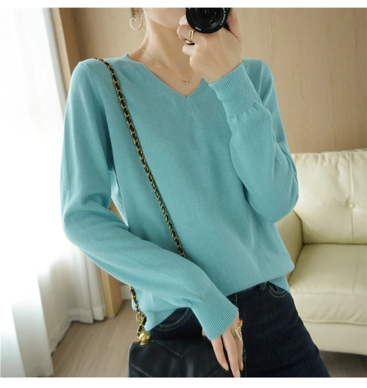 V-neck Knitted Sweater 100% Long Staple Cotton
