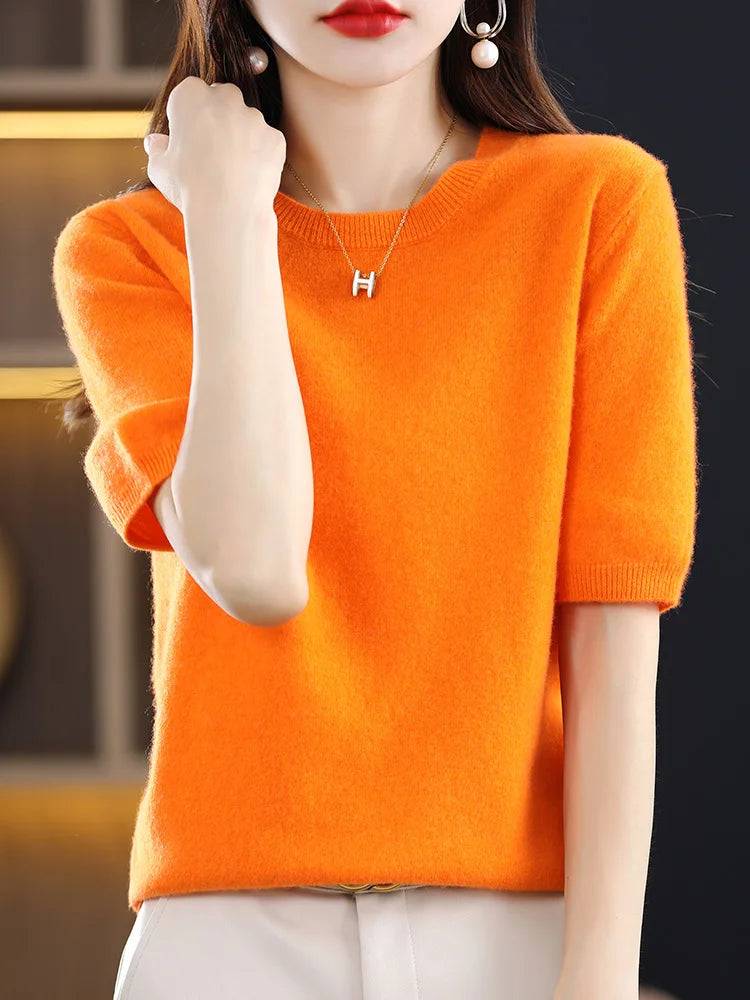 Merino Wool Short Sleeved Women's Sweater