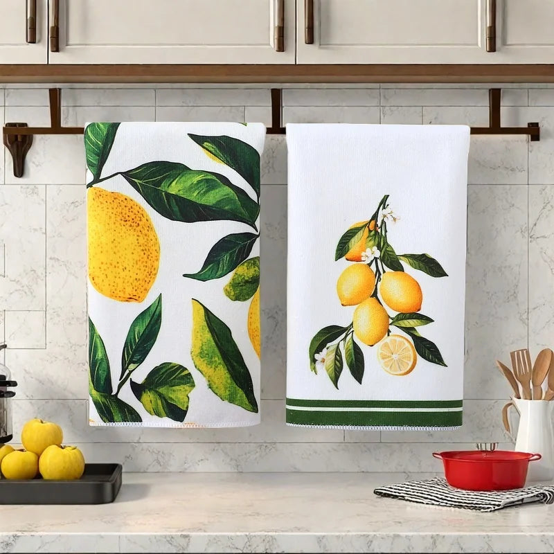 Lemon Print Kitchen Dish Towel Absorbent Kitchen Towels Quick Drying Dish Cloth for Spring Summer Kitchen Cooking Cleaning Decor