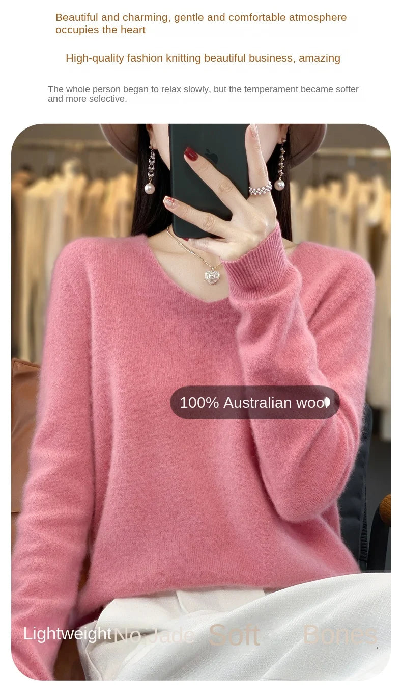 Merino Pure Wool V-neck Autumn And Winter Pullover Sweater