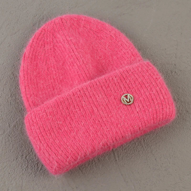 Winter Angola Rabbit Fur Knitted Beanies