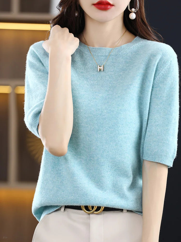 Merino Wool Short Sleeved Women's Sweater