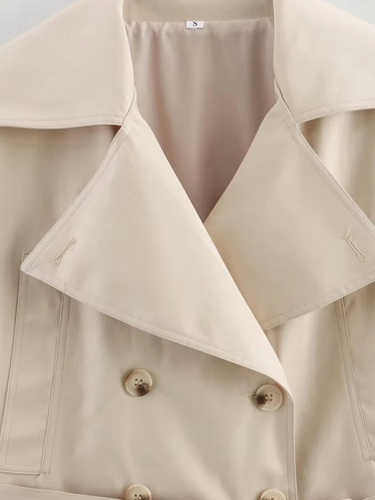 Crop Trench Coat for Women Fashion Belt