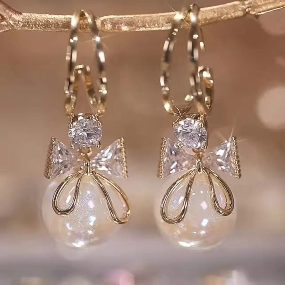 Korean Unique Design Zircon Bow Drop Earrings