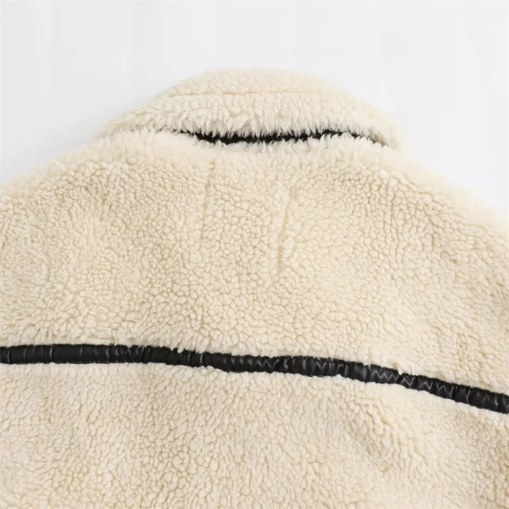 Artificial Fur Effect Motorcycle Jacket Coat with Fur Integration