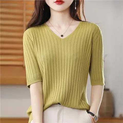 Women's V-neck Short-Sleeved Exquisite Cashmere