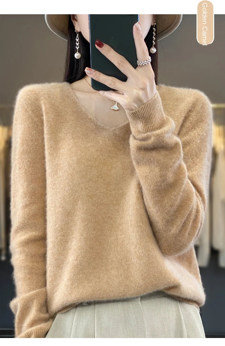 Merino Pure Wool V-neck Autumn And Winter Pullover Sweater